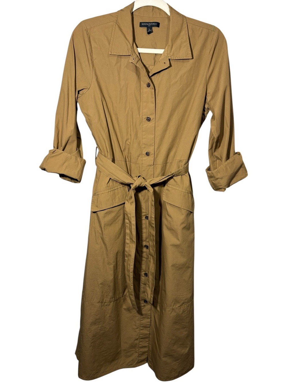 BANANA REPUBLIC | Women’s Whiskey Poplin Midi Shirt Dress size S Tailored Belted - Picture 2 of 14